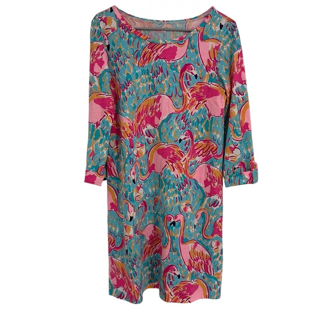 Lilly Pulitzer Linden Peel and Eat Flamingo 3/4 Sleeve Dress Size S Beach Preppy